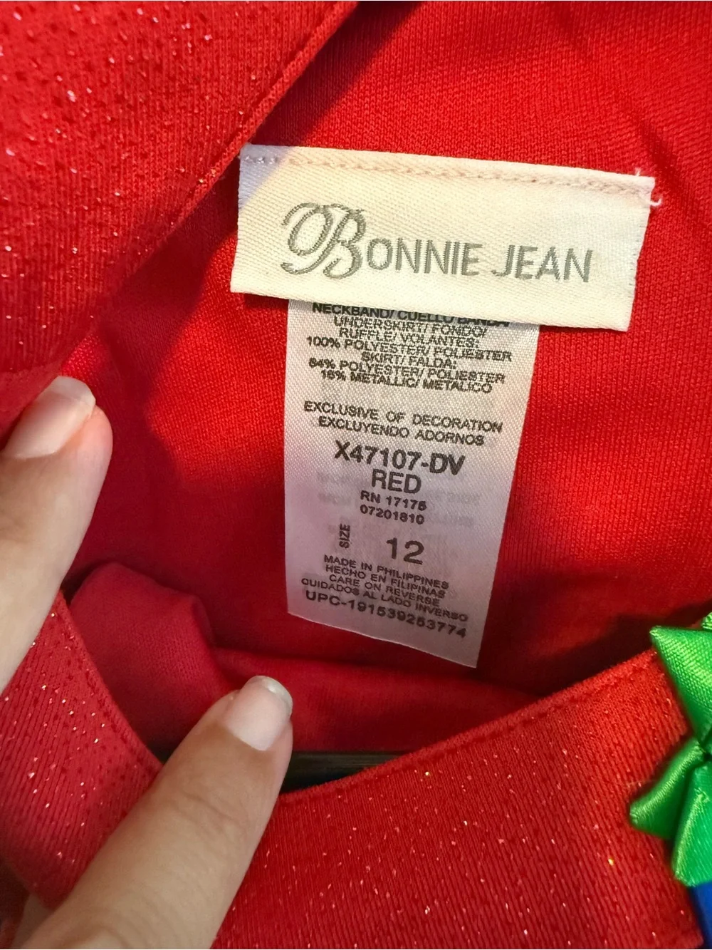 Bonnie Jean Red Sparkle Bodice Plaid Holiday Dress with Bow
